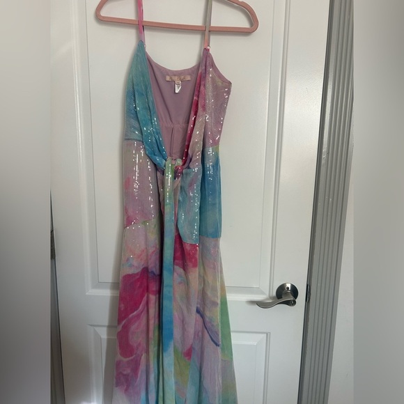Hutch Alden Rainbow Sequin Maxi Wrap Dress size medium vibrant colorful boho - Picture 3 of 13